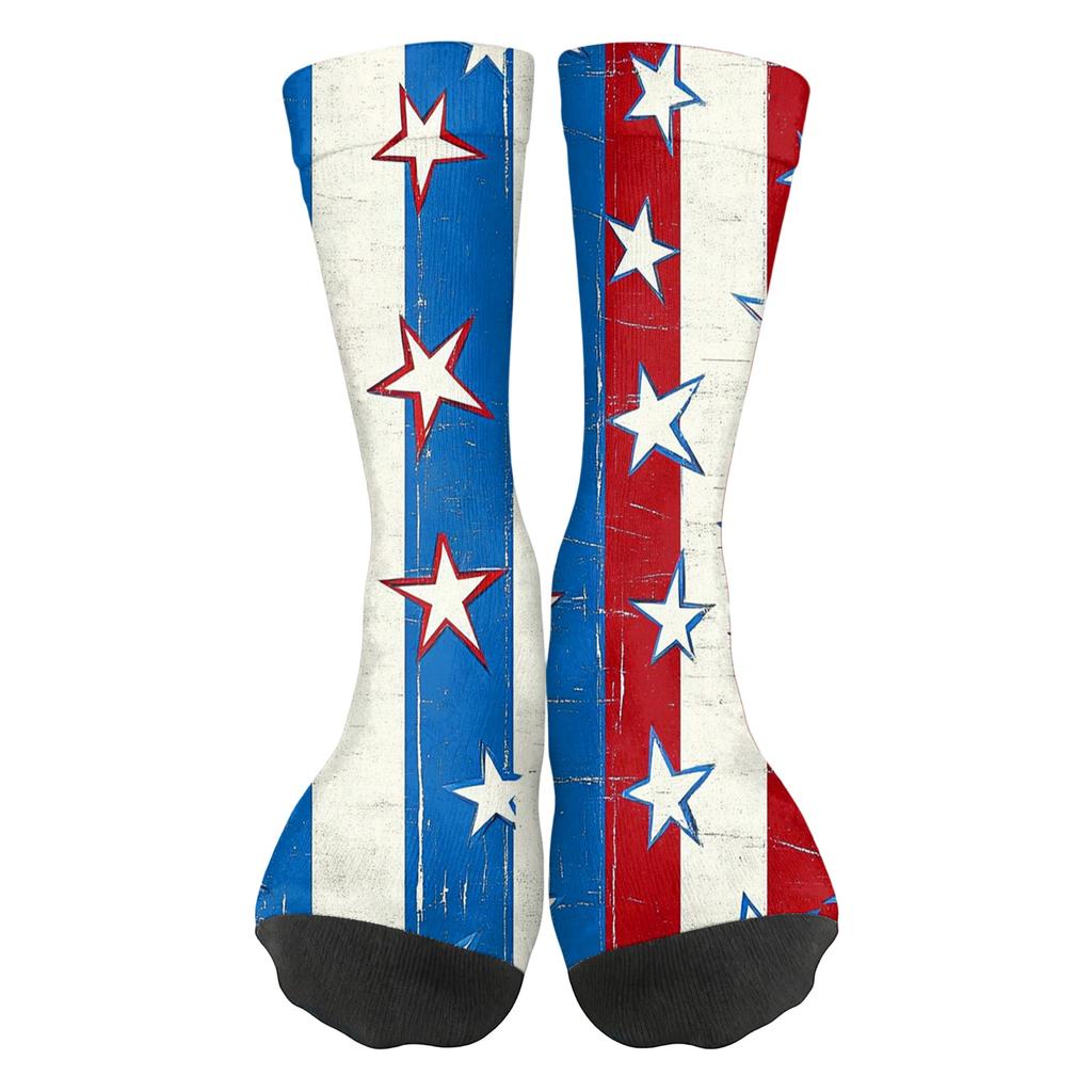 Women Breathable Comfortable Crew Socks Mid Calf Socks with Independence Day Themed Print Soft Stretchy Material for Daily Wear