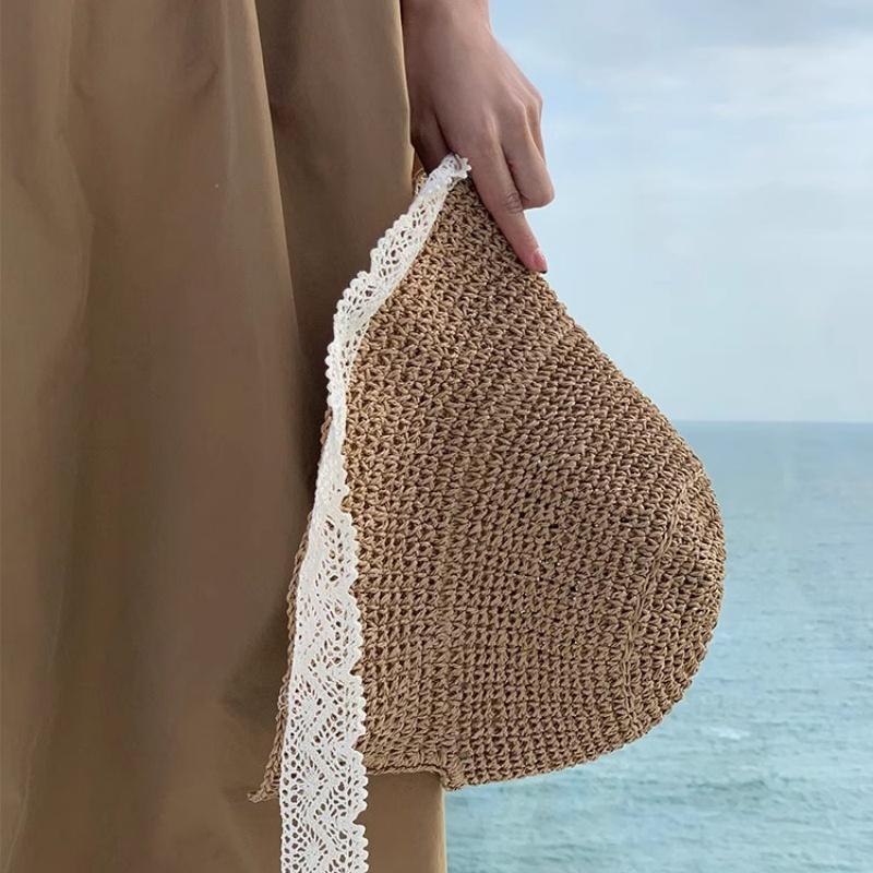 New Women'S Lace Sun Hat Wide Along The Beach Hat Summer Straw Hat Folding Sun Hat Head Women'S Beach Uv Protection Hat