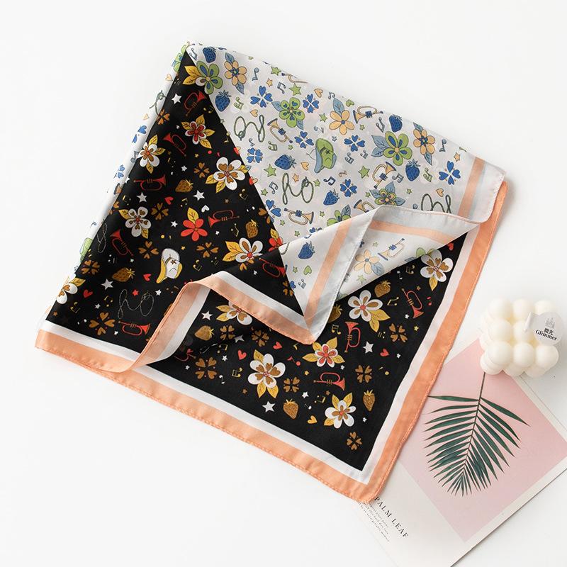 

Spring and summer chiffon floral 70 small square scarf women s high-end professional wear scarf commuting simulation silk scarf 70*70cm