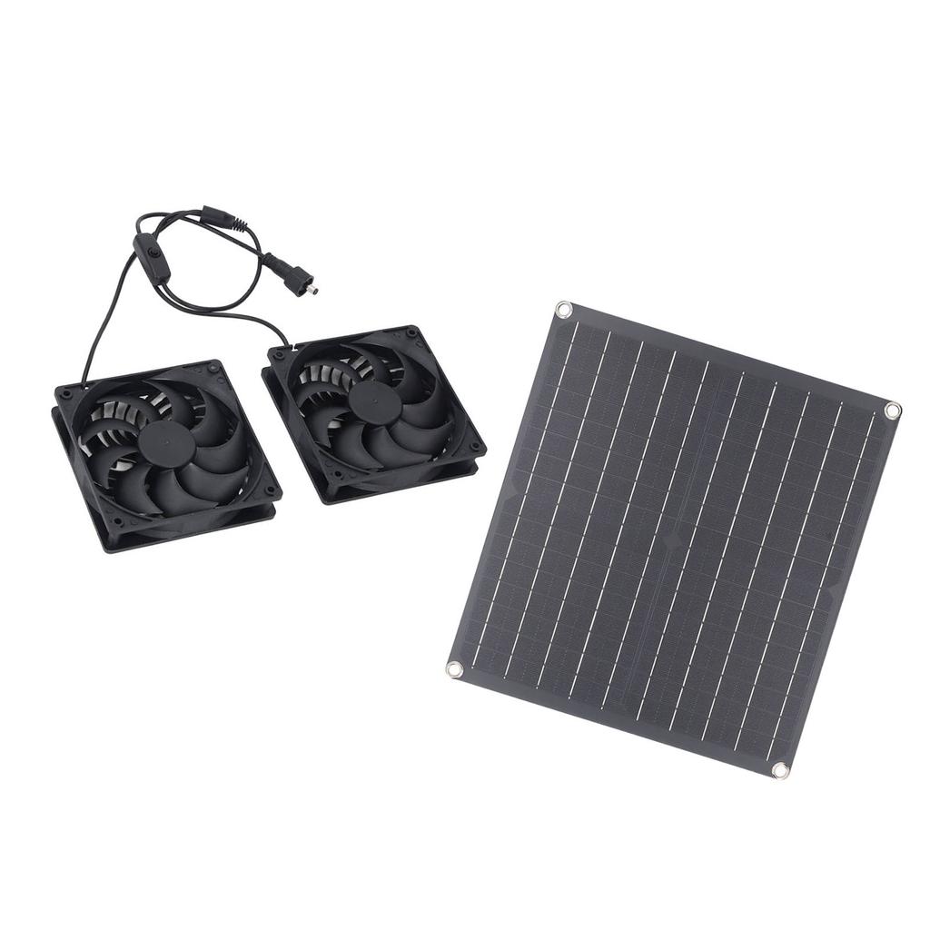 Solar Exhaust Fan, 25W 3200RPM IPX7 Water Proof Solar Panel Dual Fan Kit with Aluminum Structure, for Shed Greenhouse Pet House Attic Ventilation