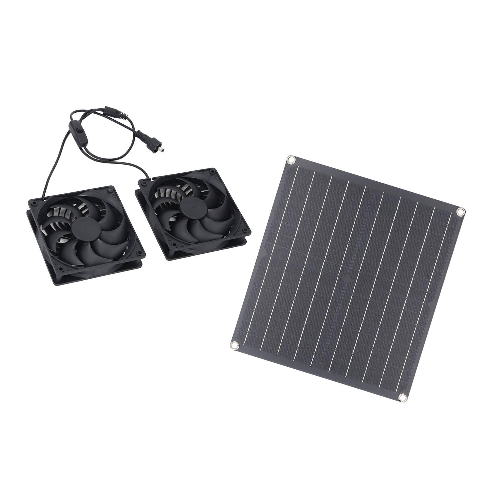 

Солнечный вытяжной вентилятор, 25 Вт, 3200 об/мин, IPX7 водонепроницаемый, солнечная панель, комплект с двумя вентиляторами, алюминиевая конструкция, для сарая, теплицы, домика для животных, вентиляции чердака