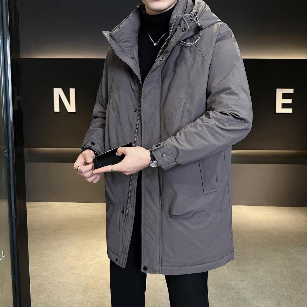 Men's Mid-length Down Jacket 2025 Winter Hooded Thick Trench Coat Trendy Outerwear