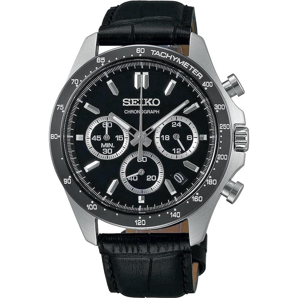 

[Seiko] Men s 1/5 Second Chronograph Quartz Watch SBTR021, Black Leather, Authentic Japan Model
