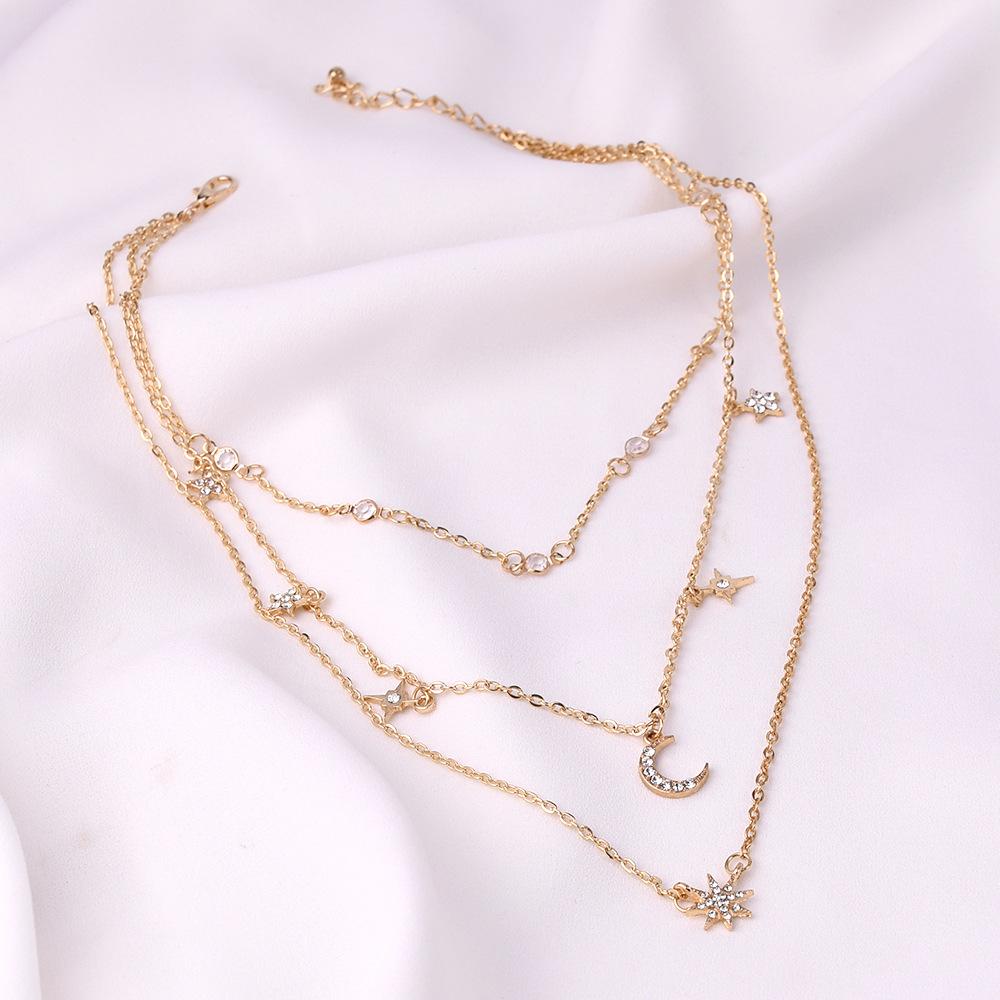 Europe and the United States popular moon five-pointed star multi-layer women's necklace daily wear spot