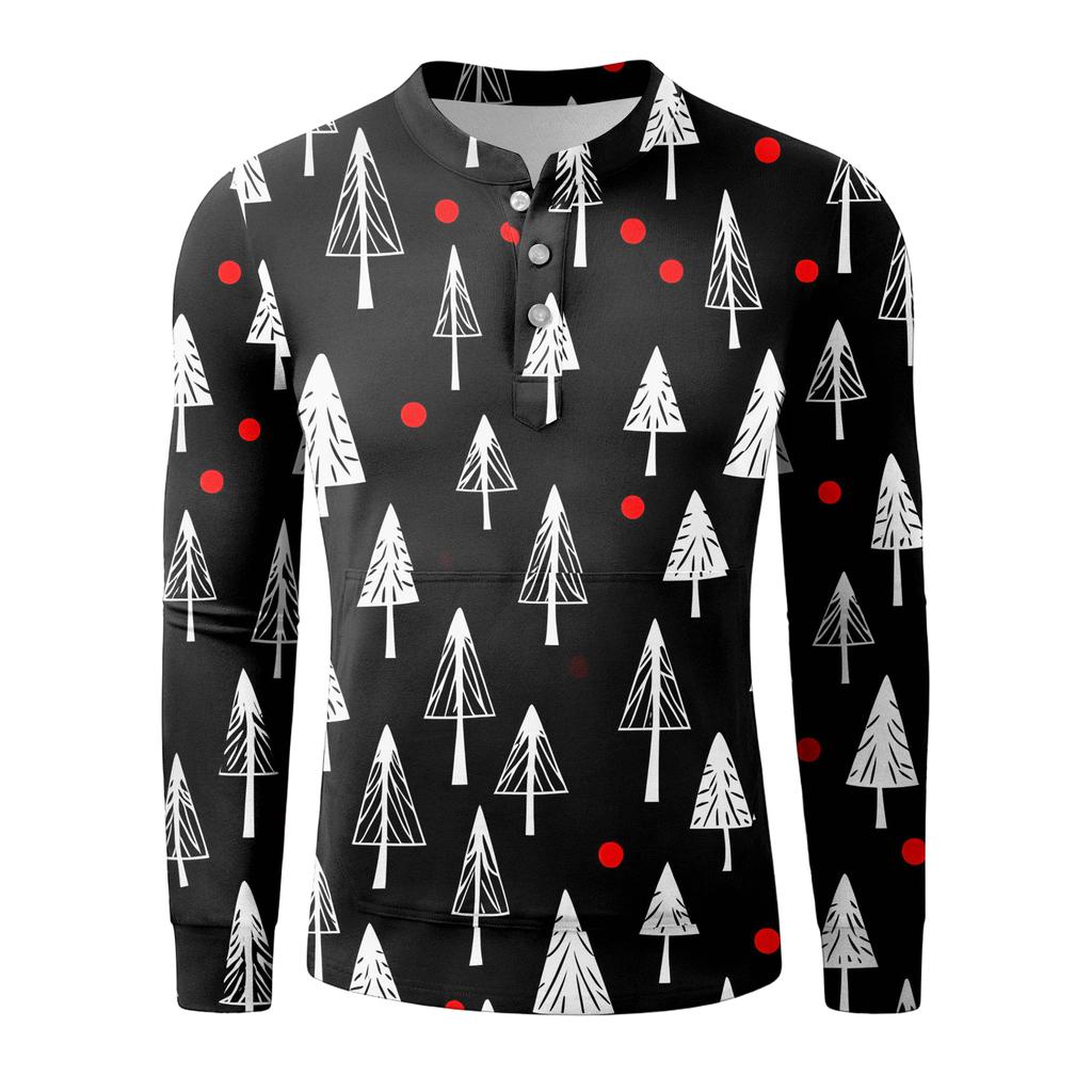 Pánská ležérní mikina na knoflíky, módní potištěná košile s dlouhým rukávem, pulovr