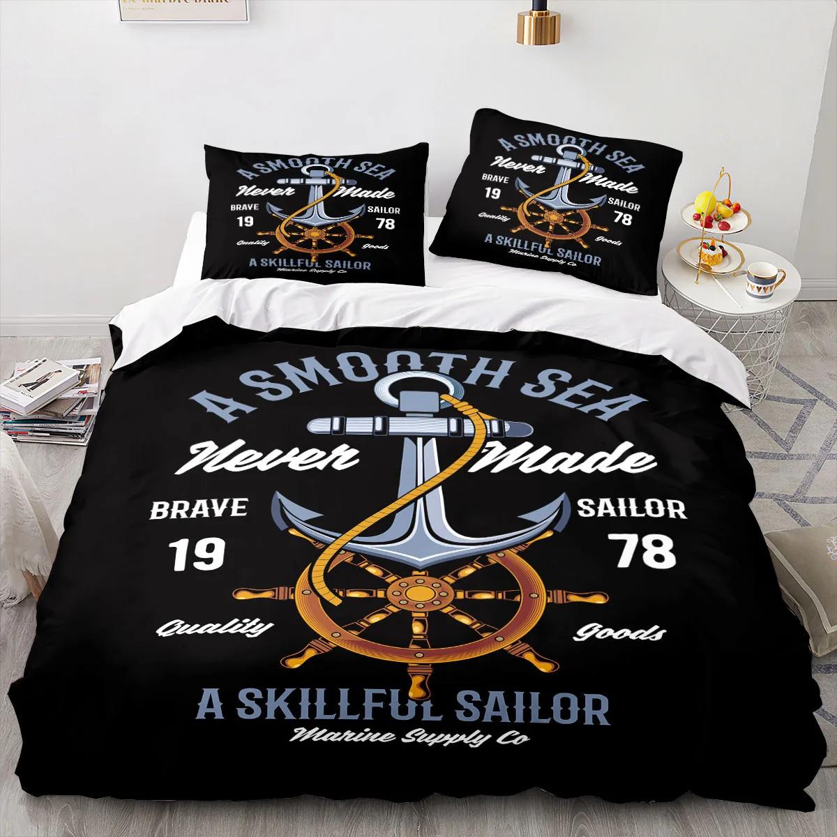 

New Nautical Ocean Anchor Bedding Sets Ocean Spirit Duvet Cover King Queen Single Size Bed Linen With Pillowcase Teens Boys Gift US Twin(172*218cm)3pcs