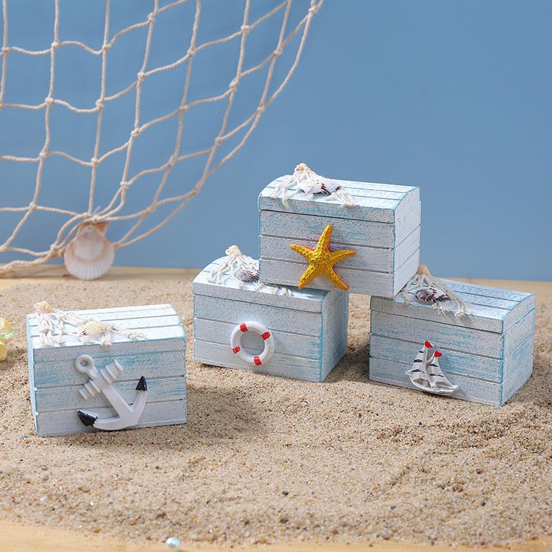 Mediterranean Wooden Mini Treasure Box Desktop Organizer With Lid For Home Office Decor