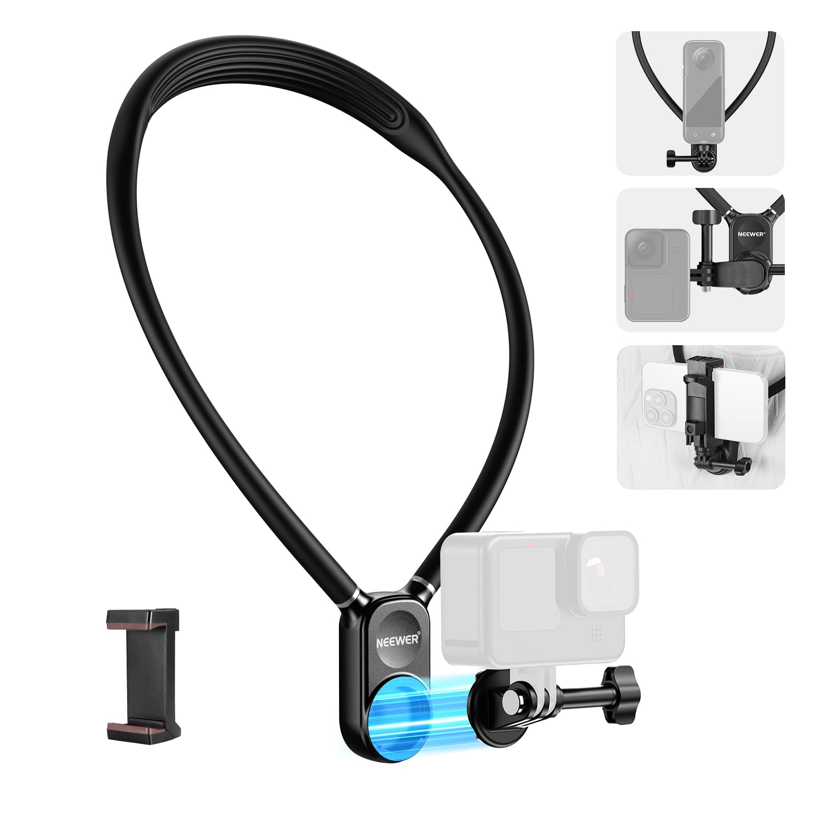 

Magnetic Neck Mount for Action Cameras - Compatible with Hero 13/12/11, Osmo Action 5 Pro, Insta360, iPhone, Quick Release Adjustable POV Mount