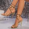 Fashion Sexy Gold Cross Straps Sandals Women 2025 Summer Nightclub Super High Heels Shoes Round Toe Metal Ankle Straps Sandals Women