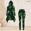 Women Plus Size Hooded Long Sleeve Snowflake Printed Dark Navy High Low Top Fitted Pants Two Piece Set