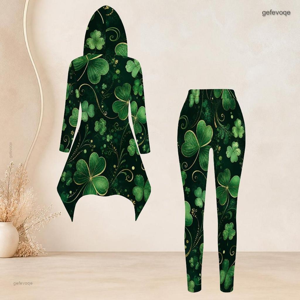 Women Plus Size Hooded Long Sleeve Snowflake Printed Dark Navy High Low Top Fitted Pants Two Piece Set