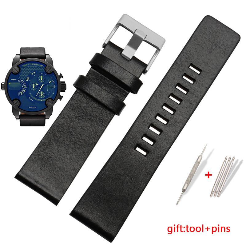 Genuine leather watchband For Diesel DZ4343/4405/7257/4423/1657 watchband 22 24 26 28 30 32 34mm cow leather with rivet straps