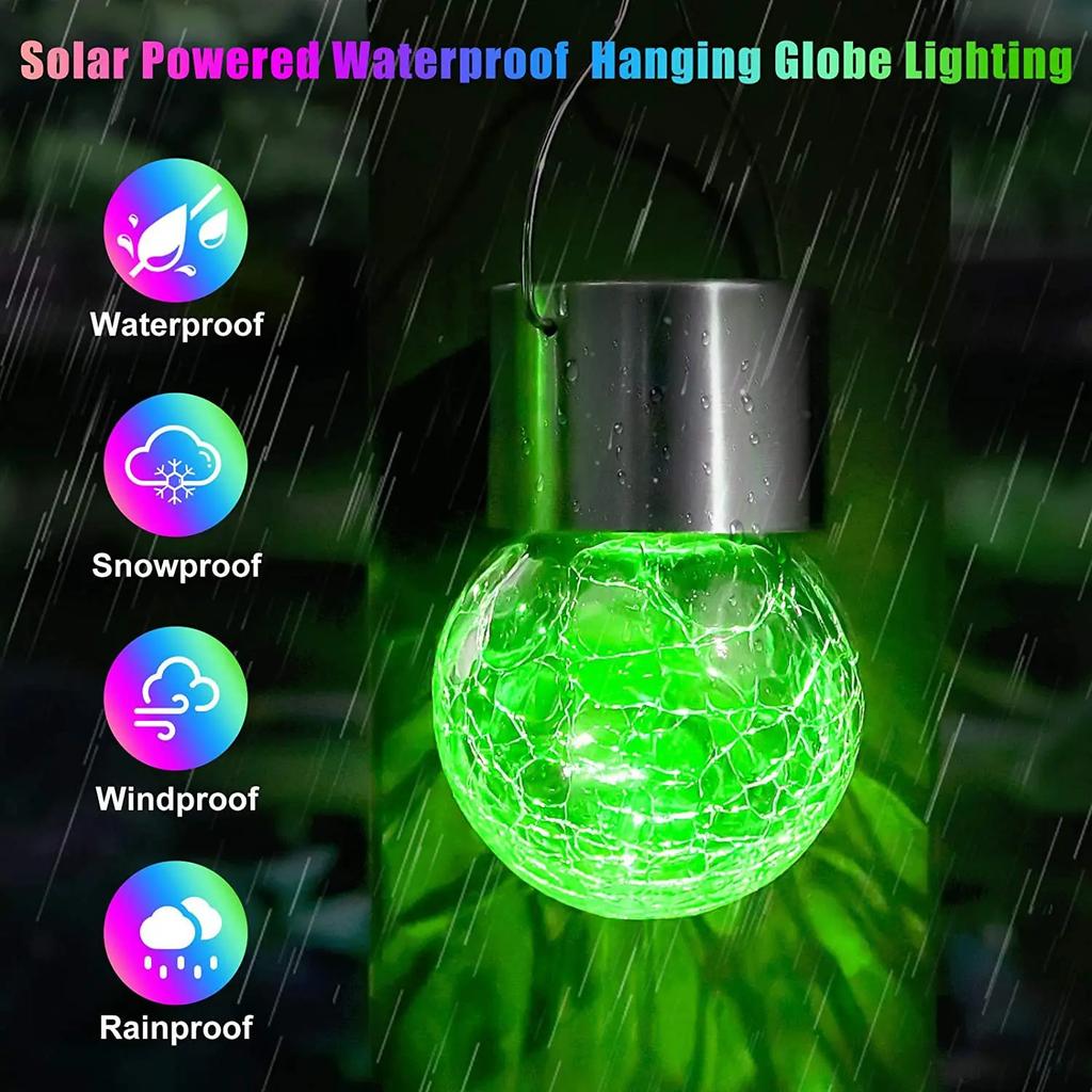 LED Outdoor Solar Glass Ball Pendant Light Cracked Ball Rattan Ball Light Garden Decorative Light String Courtyard Light