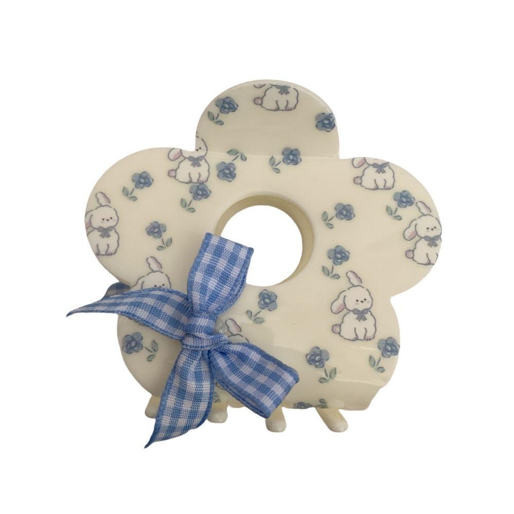 

Grab Clip Bowknot Hair Claw Acetic Acid Floral Claw Clip Fashion Bow Shark Clip Girl blue-flower