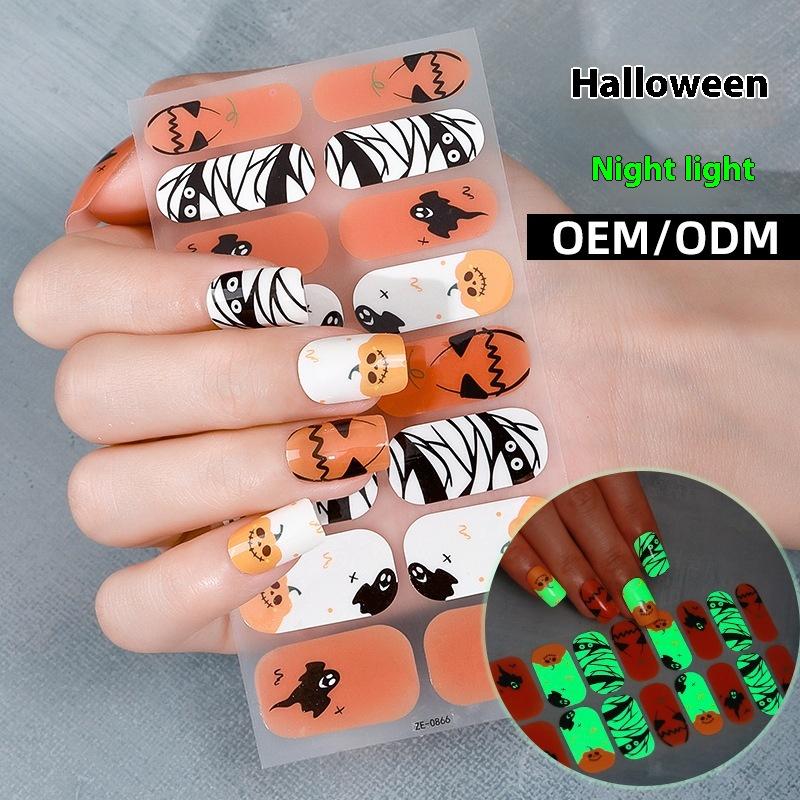 1Sheet Halloween Nail Stickers Waterproof European And American Cartoon Children'S Cute No Bake Night Light Nail Decoration
