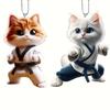 Set of 2 Kung Fu Cat Acrylic Hanging Ornaments - Versatile 2D Charms for Christmas Tree, Bag & Keychain Decor, Ideal Gift for Family and Friends