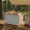 Insulated Container with Cut Board Lid Large Capacity Camping Chiller, Table, Builtin Cup Holders,