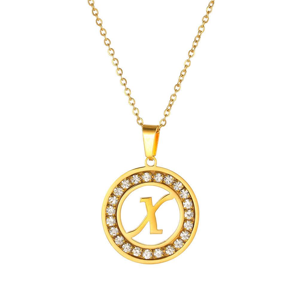 New Initial Letter Name Pendant Female Gold Color Stainless Steel A-Z Alphabet Round Necklace for Women Jewelry Gift