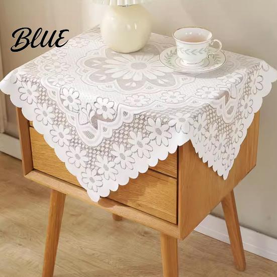 Square Lace Tablecloth Small Non-shrinking Scalloped Tablecloth White Floral Doily Vintage Style Table Cover for Coffee Side Tea Party