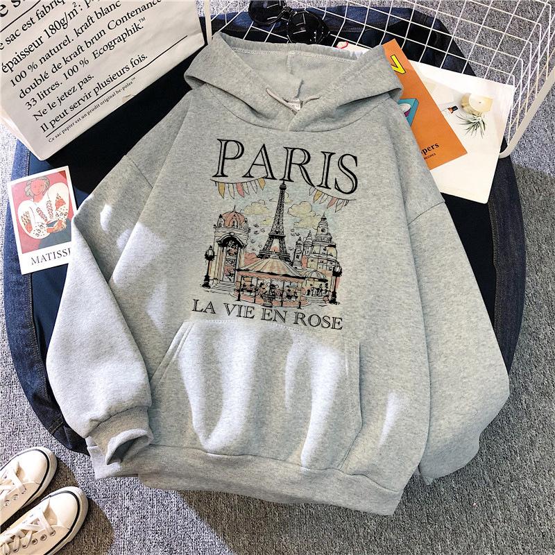 Fashion Bonjour Paris Text Print Hoodies 2025 Casual Vintge Y2k Sweatshirts Clothes Women Men Graphic Gothic Pullovers Hooded