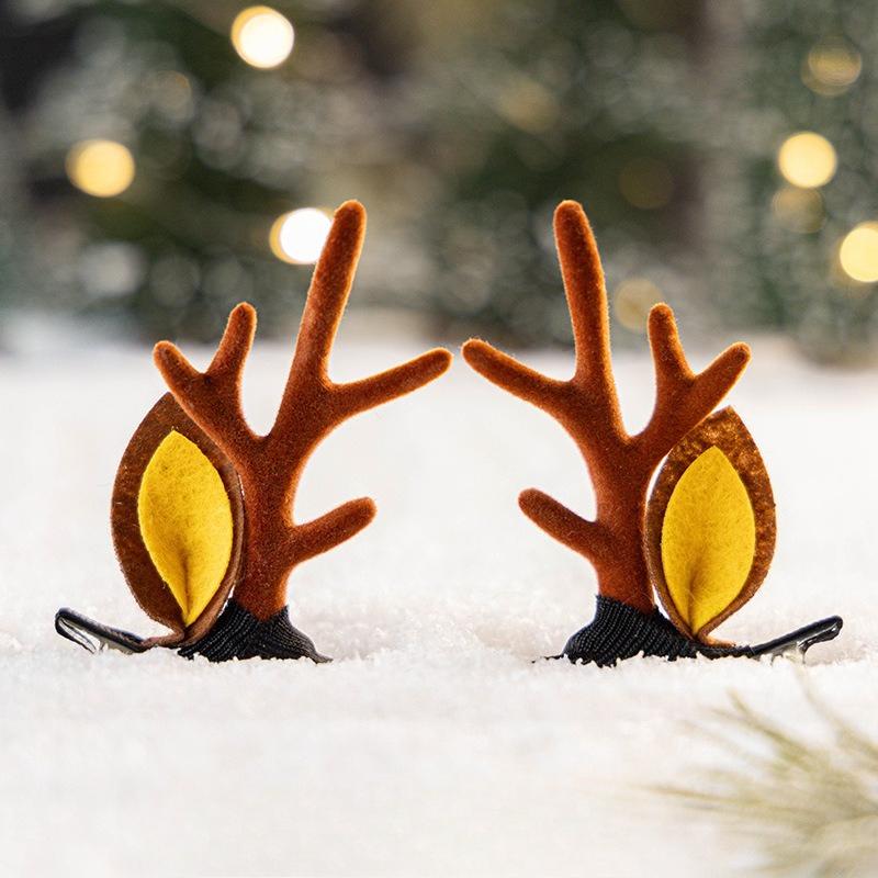 Reindeer Antler Hair Clips with Pom-Poms and Ears-Festive Christmas Hair Accessories for Women, Ideal for Seasonal Celebrations