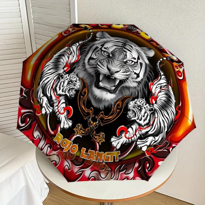 

1pc Tiger Emblem Automatic Folding Umbrella, Heavy-Duty 8-Rib Construction, Perfect for Everyday yy251114133