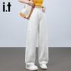 Izzueit Women's High-Waist White Wide-Leg Denim Pants