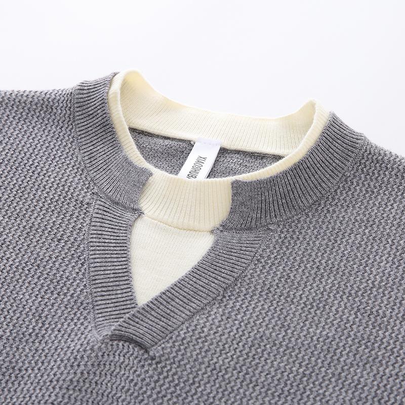 Men's Fake Two Piece Knit Sweater Casual Crew Neck Pullover Winter Top