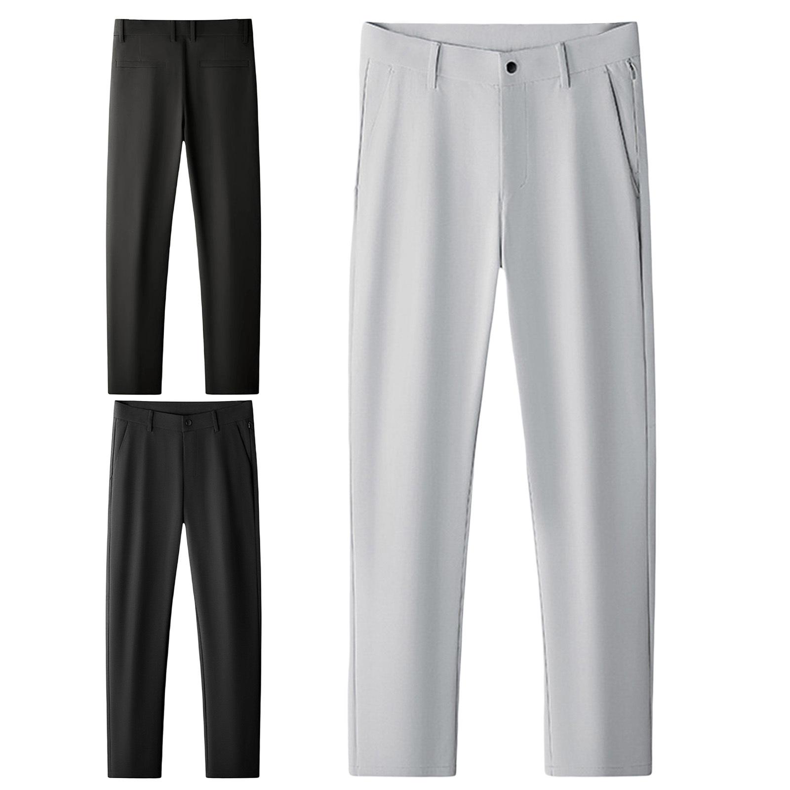 

Zipper Fly Casual Golf Pants Men - Moisture-Wicking Solid Color Trousers with Pockets 30 сірий колір