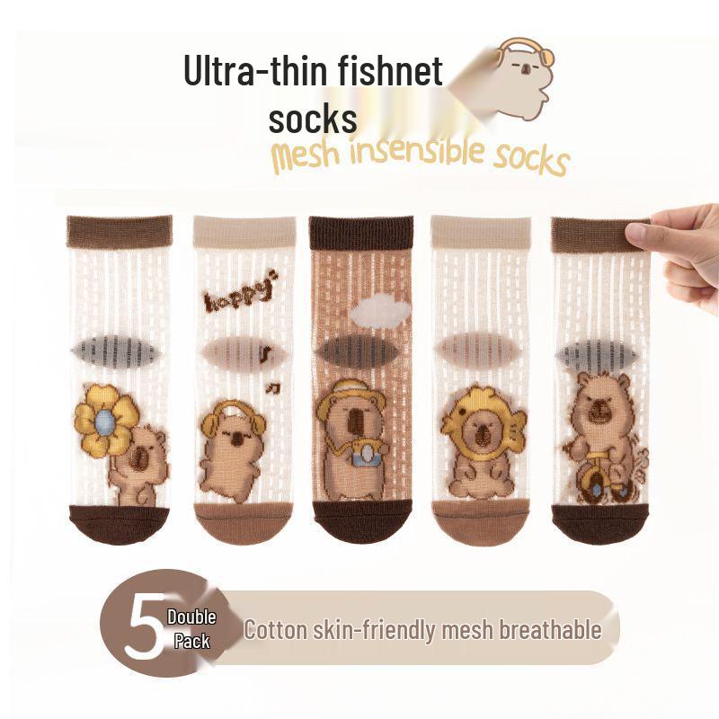 Kids' Thin Breathable Capybara Cartoon Socks - Spring/Summer Cotton Mesh for Girls and Boys