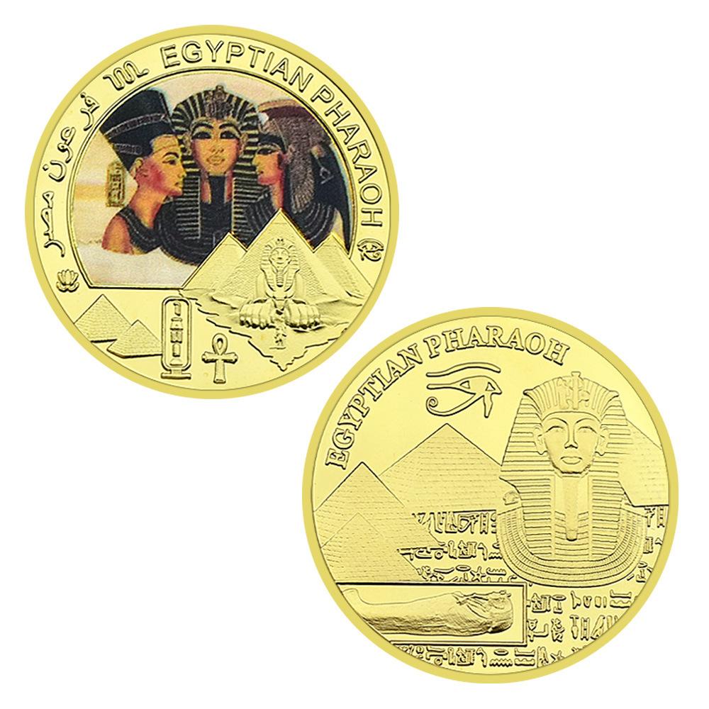 Ancient Egyptian Civilization Commemorative Coins, Gold Plated, Colored Commemorative Coins, Surrounding Commemorative of Ancient Egyptian Culture