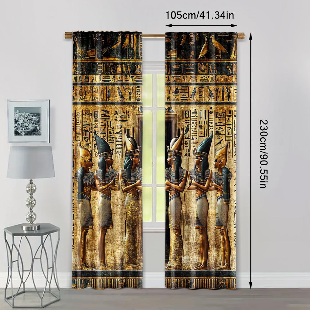 2 Stück Vorhänge Rollos Antike Ägyptische Wandmalerei Maschinenwaschbarer Stoff Thermische Isolierung Vielseitig 100% Polyester (ohne