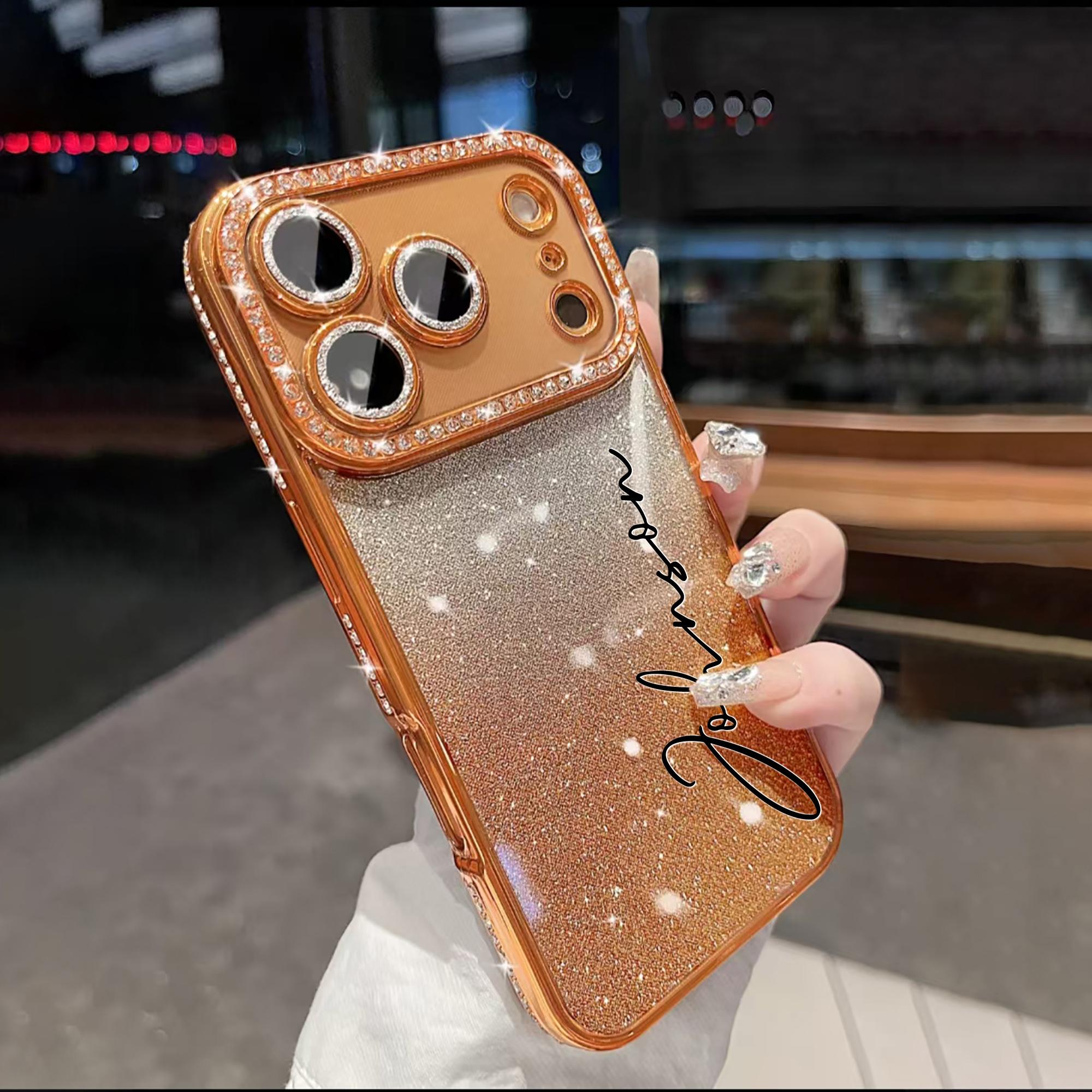 

Custom Letters Name Starry Orange Flash Diamond Gradient Phone Case For iPhone 11 12 13 14 15 16 17 Pro Max 14 15 16 Plus 17 Air For iPhone 17