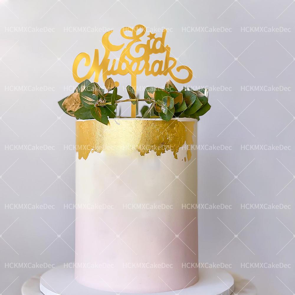 3pcs Gold Acrylic Eid Mubarak Cake Topper Plugin for Ramadan Mubarak Festival Party Cake Decorations Supplies