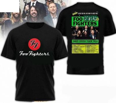 Foo Fighters 2026 EU_UK Turné Tričko Dvojstranné Rocková Kapela Merch Bavlna Unisex Tričko Darček pre Fanúšikov Bežné Streetwear Vrchné Oblečenie