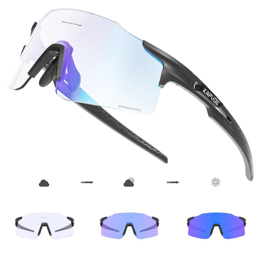 Kapvoe Photochromic Cycling Glasses MTB Cycling Sunglasses Outdoor Bike Eyewear Sports Glasses UV400 Bicycle Goggles Eyepieces