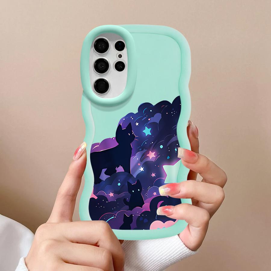 Case for Samsung Galaxy A26 S24 S25 S21 S23 Plus A25 S22 Ultra S20 FE Soft Phone Cover A55 A35 A34 A54 A36 A24 Black Cat Starry