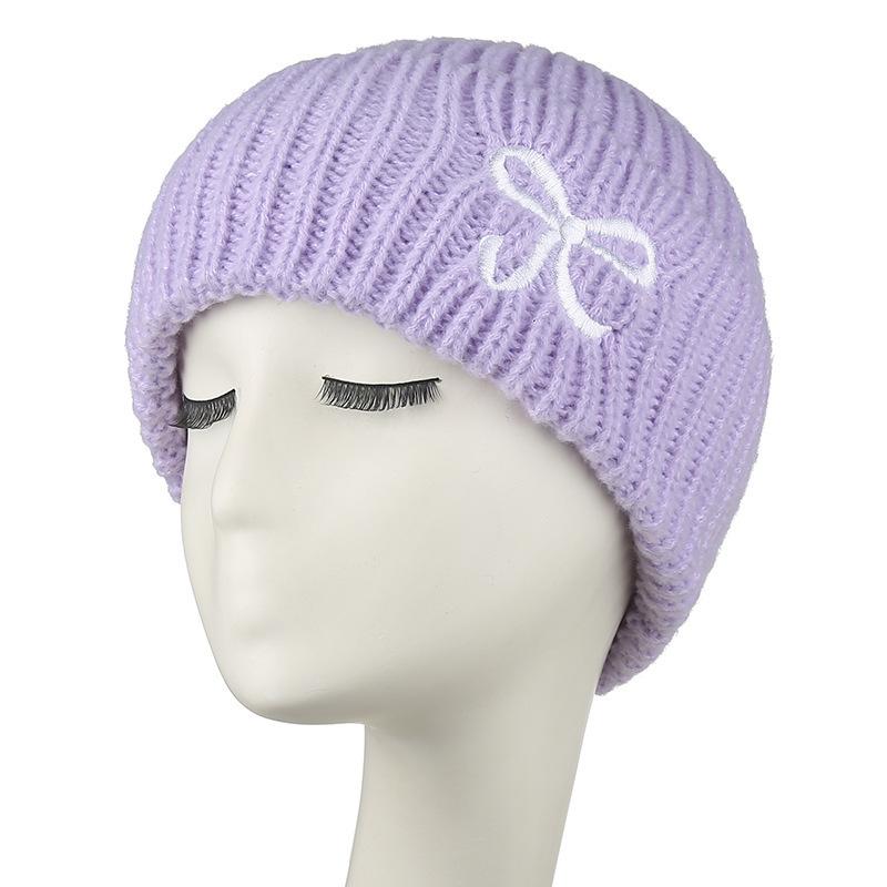 

Women Bow Warm Knitted Wool Hat Thickened Hat Autumn and Winter Pullover Hat Wool Hat one size фиолетовый