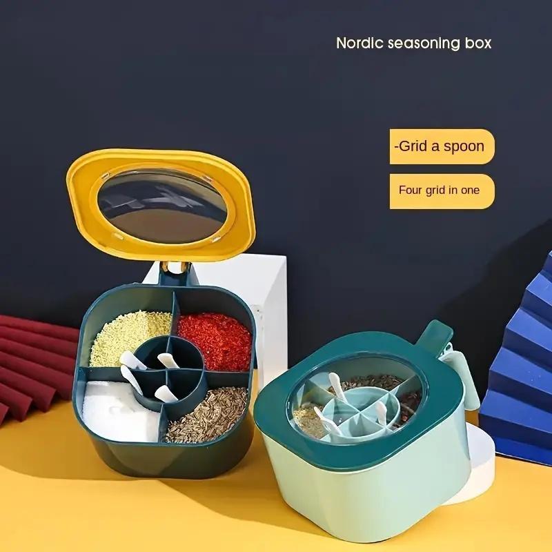 A 4-In-1 Large Capacity Seasoning Box with a Lid And Spoons Comes with Four Spoons for in The Home Kitchen for Salt Containers