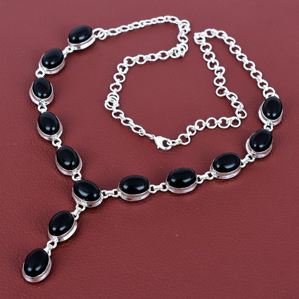 Black Onyx Necklace Beautiful Gemstone Jewelry 925 Sterling Silver Necklace Adjustable Chain Handmade Necklace Decent Jewelry Gifts for Wife