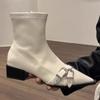 Women's Ankle Fashion Boots Pointed Toe Short Boots Ladies Elegant Low Heel Metal Decoration Womens Shoes   De Mujer