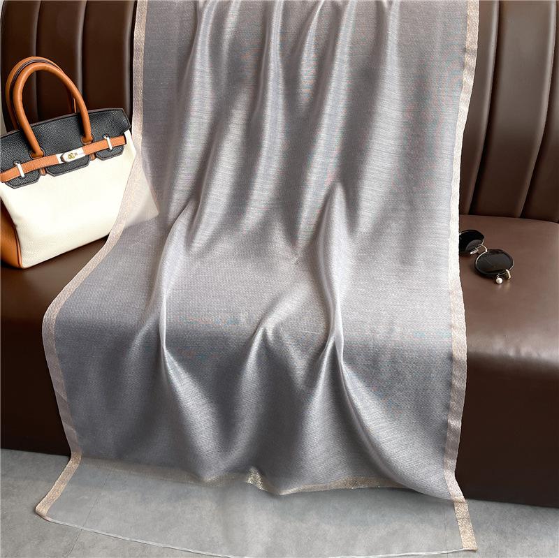 Classic silk wool solid color gold edge scarf, spring and autumn sun-proof and warm silk scarf, fashionable and versatile women's bright silk shawl