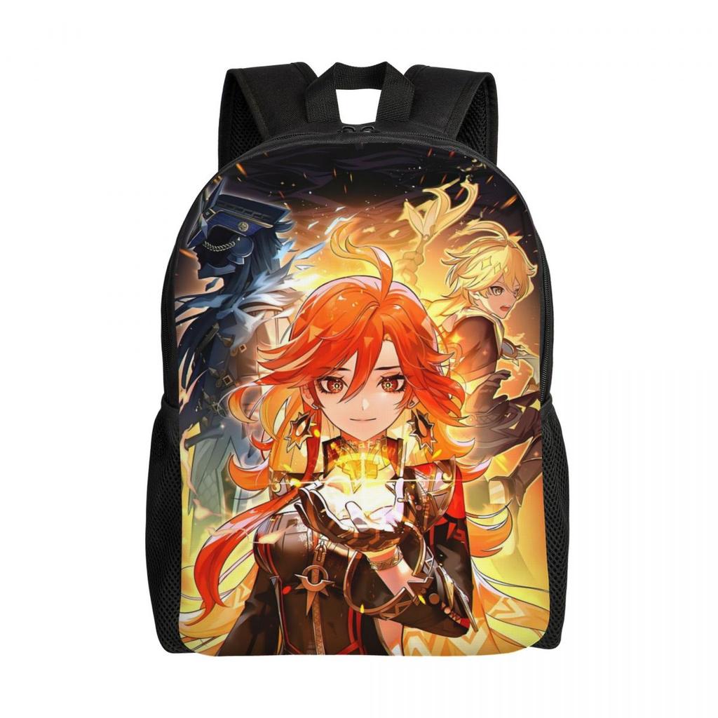 Custom Classic G-Genshines Cartoon Manga Backpack for Women Men School College Student Bookbag Fits 15 Inch Laptop Bags
