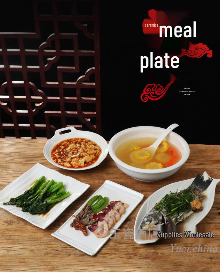 Ceramic Pure White Irregular Wok Pan Fish Plate - Cold & Hot Dish Oven Safe.