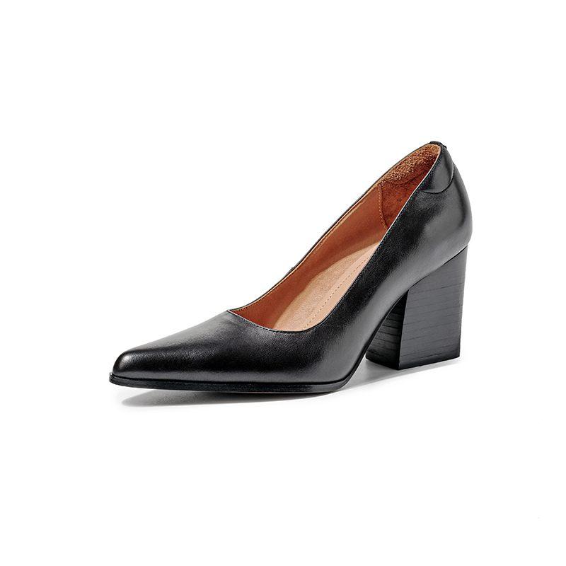 

Krazing Pot Cow Skin Pointed Toe Thick High Heels Summer Shoes Big Size 41 Women Shallow Pumps 34 чёрный
