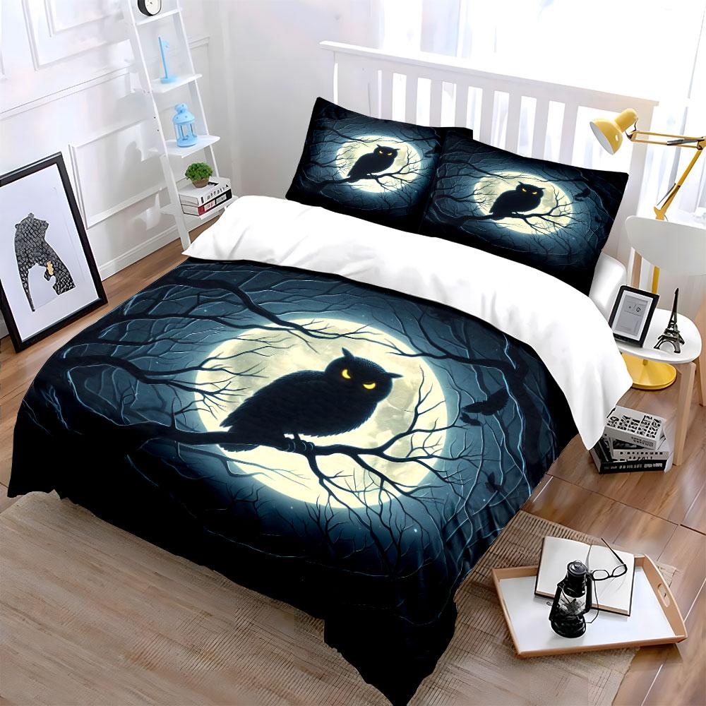 "Moonlit Owl Night Decor Set" Bedding Set with 1 Duvet Cover 2 Pillowcases Single Double King Queen, Gift