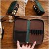 HIMHERCOM Pencil Zipper Pencil Case with Fixed Small Item Large Fountain Pen Retro Fountain Pen Genuine Pencil High School Pen Unisex Case, Leather,