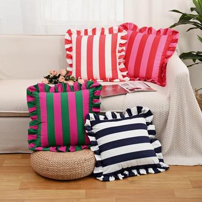 Striped Pillow Case Lotus Leaf Skirt Edge Pillow Case Cover New Pillowcase  Bedroom Living Room