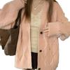 Pink Korean Style Loose Knit Cardigan Sweater Coat for Women - Autumn/Winter Solid Color