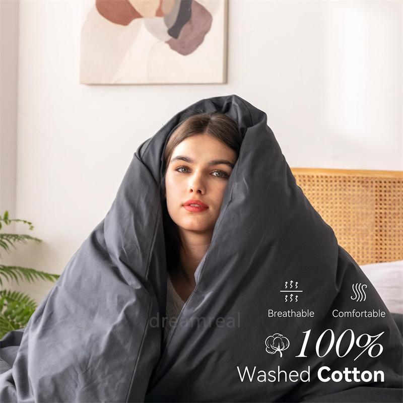 Bettwäsche-Set aus gewaschener Baumwolle 4-teilig Bettlaken-Set Einfarbig Bettbezug Paar Queen King Size Bett Steppdeckenbezug